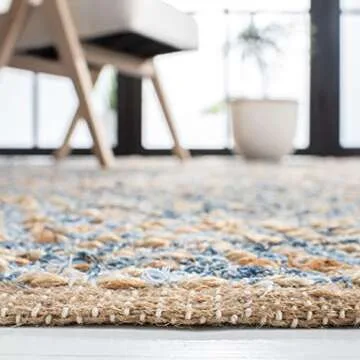 SAFAVIEH Cape Cod Collection Accent Rug - 3' x 5', Natural & Blue, Handmade Flat Weave Coastal Braided Jute, Ideal for High Traffic Areas in Entryway, Living Room, Bedroom (CAP350A)