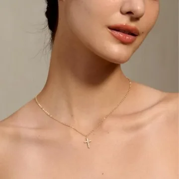 14k Gold Plated Cross Necklace Elegant Dainty Women