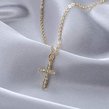 14k Gold Plated Cross Necklace Elegant Dainty Women