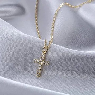 14k Gold Plated Cross Necklace Elegant Dainty Women