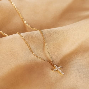 14k Gold Plated Cross Necklace Elegant Dainty Women
