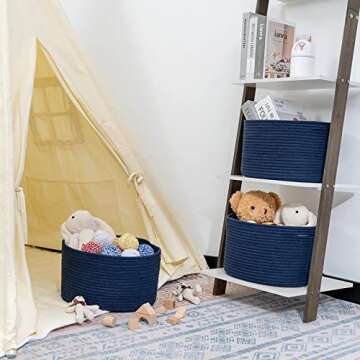 CubesLand Navy Cotton Rope Baskets for Shelves Storage, Cube Shelf Closet Storage Baskets Bins Set 3...