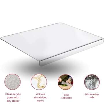 Jumbl Clear Acrylic Non-Slip Cutting Board with Counter Lip, Extra Large Size 16" x 18" for Countertop Protection, Kitchen Essential