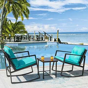 Flamaker 3 Pieces Patio Furniture Set Rocking Wicker Bistro Sets Modern Outdoor Rocking Chair Furnit...
