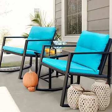 Flamaker Outdoor Rocking Wicker Bistro Set - 3 Pieces
