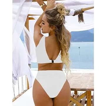 Blooming Jelly Womens Cheeky High Cut Bikini Set Cutout High Waisted Swimsuits Backless Two Piece Swimsuit (Medium, White)