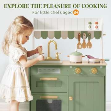 ROBUD Wooden Play Kitchen Set for Kids, Pretend Play Kitchen Toy Set with Golden Faucet, Sink, Oven,...