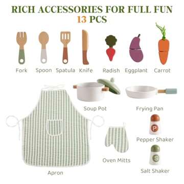 ROBUD Wooden Play Kitchen Set for Kids, Pretend Play Kitchen Toy Set with Golden Faucet, Sink, Oven, Stove, Cabinet, Vintage Style, Gift for Boys & Girls Ages 3+ (Green)