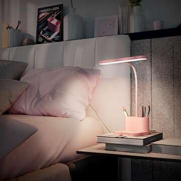 AXX Pink Desk Lamp for Home Office, Cute Table Lights for Bedrooms, Kawaii, Dimmable LED, Flexible G...
