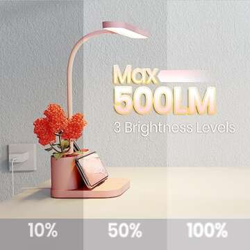 AXX Pink Desk Lamp for Home Office, Cute Table Lights for Bedrooms, Kawaii, Dimmable LED, Flexible Gooseneck, Pen Holder, Touch Control, Room College Dorm Essentials for Teen Girls Kids