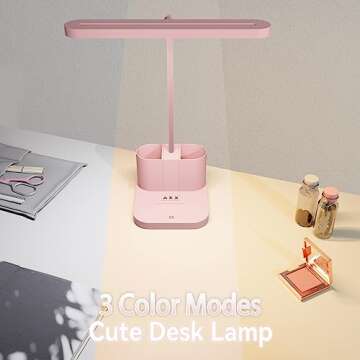 AXX Pink Desk Lamp for Home Office, Cute Table Lights for Bedrooms, Kawaii, Dimmable LED, Flexible Gooseneck, Pen Holder, Touch Control, Room College Dorm Essentials for Teen Girls Kids