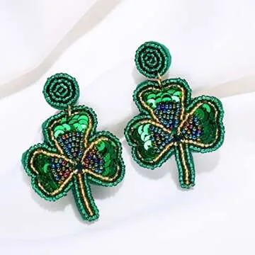 Festive St Patrick's Day Shamrock Beaded Earrings