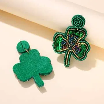 Festive St Patrick's Day Shamrock Beaded Earrings