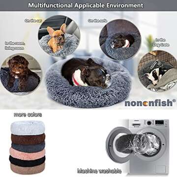 Small Calming Dogs Bed for Small Dogs Anti-Anxiety Machine Washable Fluffy Luxury Anti-Slip Waterproof Mute Base Warming Cozy Soft Pet Puppy Round Bed