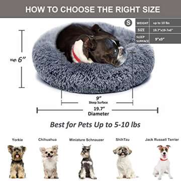 Small Calming Dogs Bed for Small Dogs Anti-Anxiety Machine Washable Fluffy Luxury Anti-Slip Waterproof Mute Base Warming Cozy Soft Pet Puppy Round Bed
