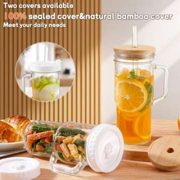 Reusable Glass Tumbler Set with Lids and Straws - 24oz Mason Jars【2 Pack】