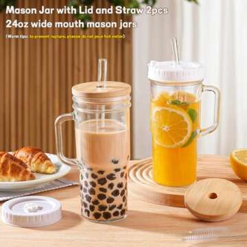 24oz Mason Jar Glass Cups with Lids & Straws Set