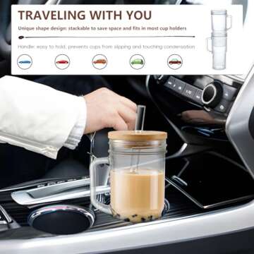 24oz Mason Jar Glass Cups with Lids & Straws Set