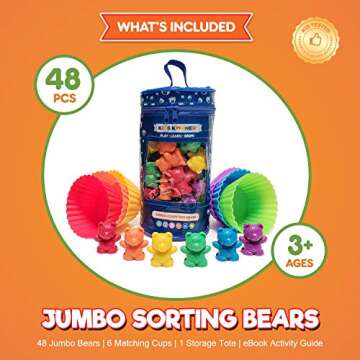 Jumbo Counting Bears with Stacking Cups - Montessori Educational Sorting Rainbow Toys For 3 Year Old...