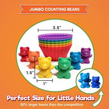 Jumbo Counting Bears with Stacking Cups - Montessori Educational Sorting Rainbow Toys For 3 Year Old Boys and Girls with 48 Preschool Math Manipulatives, Toy Storage and Toddler Games eBook