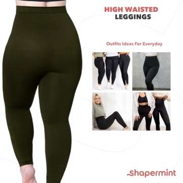 SHAPERMINT Leggings for Women Tummy Control - High Waisted Shapewear Leggings, Womens Plus Size, Thick Non-See-Through Black