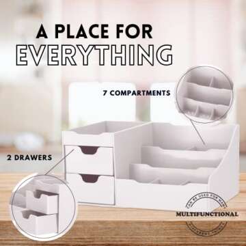 Mantello Bathroom Organizer Countertop- Make Up Organizers and Storage- Bathroom Counter Organizer and Skin Care Organizer, Makeup Organizer for Vanity- White