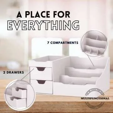 Mantello Bathroom Organizer Countertop- Make Up Organizers and Storage- Bathroom Counter Organizer and Skin Care Organizer, Makeup Organizer for Vanity- White