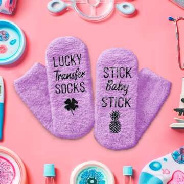 HAPPYPOP Ivf Gifts for Women - Fertility Infertility Embryo Transfer Gifts for Wife, Ivf Lucky Transfer Day Egg Retrieval Pineapple Fuzzy Socks