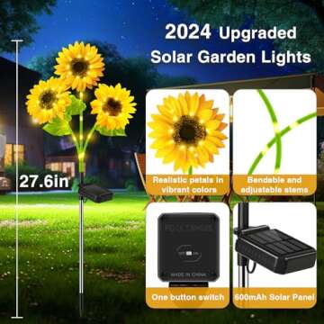Solar Lights Outdoor Garden Decor: 3 Pack of 9 Sunflower Solar Lights for Outside, Artificial Sunflower LED Solar Flowers Outdoor Waterproof, Pathway landscape Yard Decorations, Unique Gifts for Women