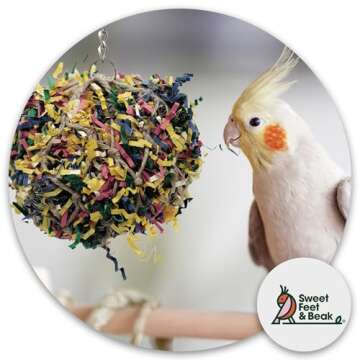 Sweet Feet and Beak Super Shredder Ball - Bird Cage Accessories to Keep Your Bird Busy Foraging for ...