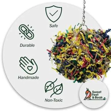 Sweet Feet and Beak Super Shredder Ball - Bird Cage Accessories to Keep Your Bird Busy Foraging for Hidden Treasures - Non-Toxic, Easy to Install Bird Foraging Toys for Small Sized Birds - 3 Inch