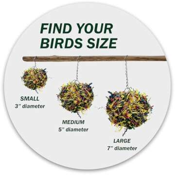 Sweet Feet and Beak Super Shredder Ball - Bird Cage Accessories to Keep Your Bird Busy Foraging for Hidden Treasures - Non-Toxic, Easy to Install Bird Foraging Toys for Small Sized Birds - 3 Inch