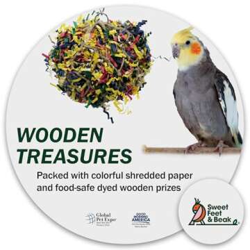 Sweet Feet and Beak Super Shredder Ball - Bird Cage Accessories to Keep Your Bird Busy Foraging for Hidden Treasures - Non-Toxic, Easy to Install Bird Foraging Toys for Small Sized Birds - 3 Inch
