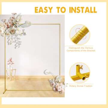 SPRITE DISPLAY Gold Wedding Arch Backdrop Stand, 6.6FT*6.6FT Square Balloon and Flower Metal Aluminum Frame for Ceremony, Anniversary, Party, Baby Shower Photo Booth Decoration.