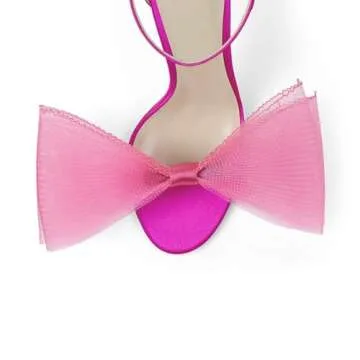 Coutgo Women's Bow Heels Open Toe Stiletto Heels One Strap Bridal Wedding Asymmetric Non-Removable Bow Knot Heeled Sandals, Hot Pink, Size 7