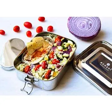 ecozoi Stainless Steel Lunch Box, Leak Proof 1 Tier Eco Metal Bento Box | Bonus Pod And Redesigned Silicone Seal | Sustainable Zero Waste Eco Friendly Food Storage Container