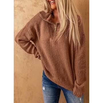 Dokotoo Oversized Quarter Zip Pullover Sweaters for Women Cute Waffle Knit Oversized Fall Winter Out...