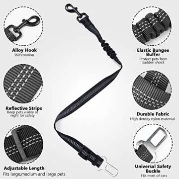 iMBG Dog Seat Belts for Car, Adjustable Nylon Restraint Car Seat Belt for Dog, Strong Dog Car Safety Harness with Elastic Bungee Buffer, 360 Degree Swivel Attach Won't Twist