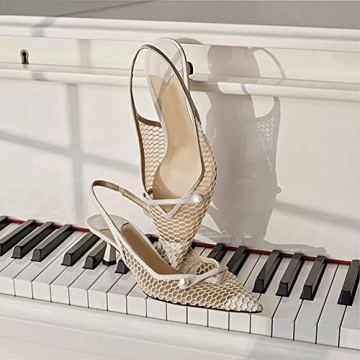 THESHY Women's Slingback Kitten Heel Pearl Dress Pumps