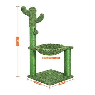 Catinsider 35 Inches Cactus Cat Tree with Hammock and Full Wrapped Sisal Scratching Post for Cats - ...
