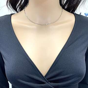 PICKBEAU 18K Plated Paperclip Chain Necklace for Women 3.0MM Silver Chain Necklace, Link Chain Necklaces for Women Men Unisex Multiple Size-18inch
