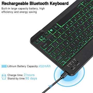 Portable Bluetooth Keyboard Compatible with iPad, Samsung & Fire Tablet, MacBook, Apple, Android, iOS, iPhone, Windows/Wireless Keyboard for Tablet, Small, Mini Smart Keyboard (Black)