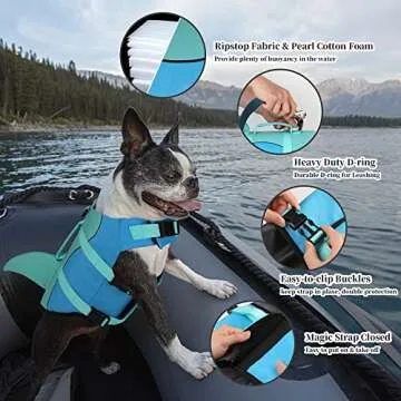 Dogcheer Dog Life Jacket, Cute Shark Dog Life Vest for Swimming Boating with Superior Buoyancy and Rescue Handle, Adjustable Puppy Swim Floating Vest for Small Medium Large Dogs(Pool Blue, XL)