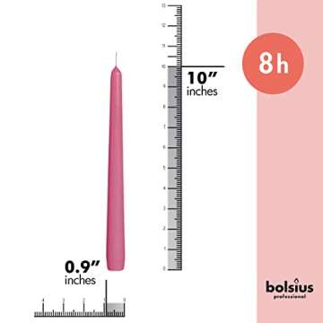 BOLSIUS 10 Inch Pink Taper Candles - 8 Hours Burn Time - Premium European Quality - 10 Pack Unscente...