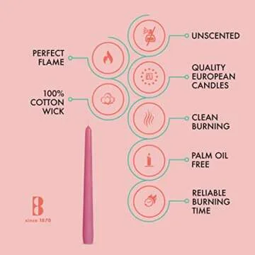 BOLSIUS 10 Inch Pink Taper Candles - 8 Hours Burn Time - Premium European Quality - 10 Pack Unscented Smokeless & Dripless Household Taper Candlesticks - Perfect for Church, Party, and Everyday Use