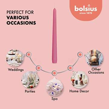 BOLSIUS 10 Inch Pink Taper Candles - 8 Hours Burn Time - Premium European Quality - 10 Pack Unscented Smokeless & Dripless Household Taper Candlesticks - Perfect for Church, Party, and Everyday Use