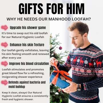 Rugged Natural Shower Loofah for Men - Tough Eco-Friendly Exfoliating Body Scrubbers, Durable & Gentle Terry Towel Cloth pad for Manly Skin Care - Lufas, Luffa, Loufas Sponges