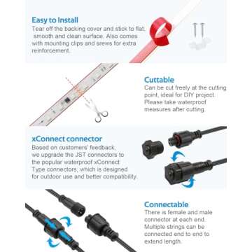 ALITOVE WS2811 Addressable LED Strip Lights Outdoor xConnect RGB IC 24V LED Tape Light 16.4ft 300LEDs Chasing LED Light Strip Waterproof IP68 for Garden Swimming Pool DIY Decor(No Power & Controller)