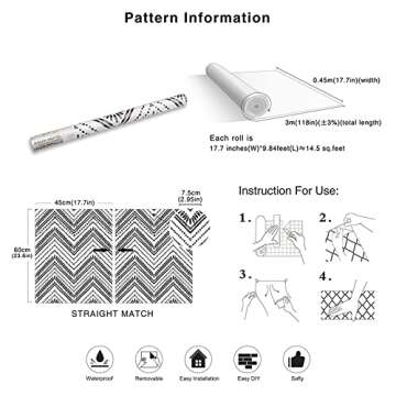 HAOKHOME Modern Circle Oval Stripe Peel and Stick Wallpaper Black White Vinyl Self Adhesive Decorative 17.7in x 9.8ft