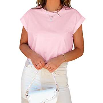 Tankaneo Womens Short Sleeve Cropped T-Shirts Summer Rolled Dolman Sleeve Crop Tops Casual Round Nec...
